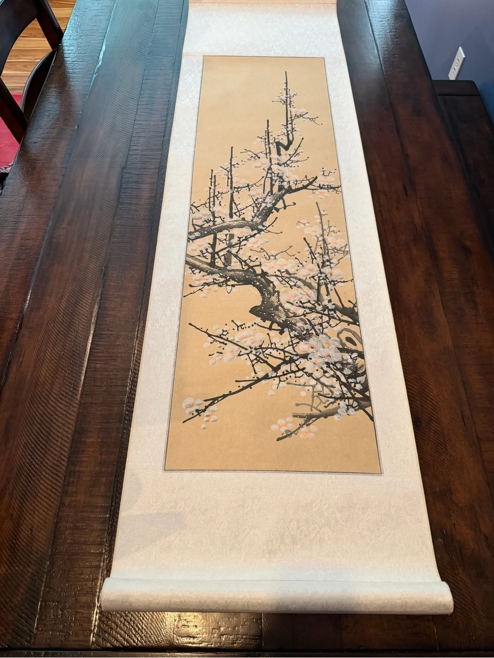 Set of 4 Vintage Asian Silk Hanging Scrolls – 62” Floral Wall Decor